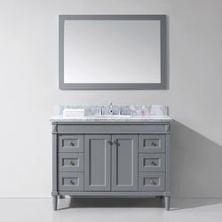 Virtu USA Tiffany 48" Single Bath Vanity in Grey with Marble Top and Round Sink with Polished Chrome Faucet and Mirror - Luxe Bathroom Vanities Luxury Bathroom Fixtures Bathroom Furniture