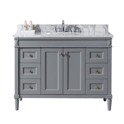 Virtu USA Tiffany 48" Single Bath Vanity in Grey with Marble Top and Round Sink with Polished Chrome Faucet - Luxe Bathroom Vanities Luxury Bathroom Fixtures Bathroom Furniture