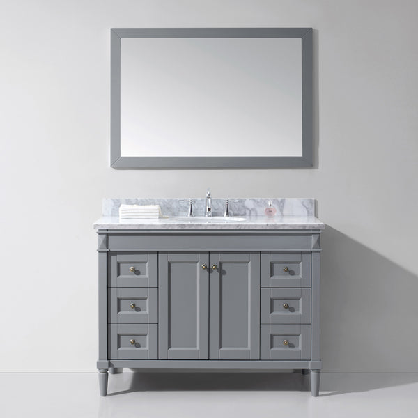 Virtu USA Tiffany 48" Single Bath Vanity in Grey with Marble Top and Round Sink with Mirror - Luxe Bathroom Vanities Luxury Bathroom Fixtures Bathroom Furniture