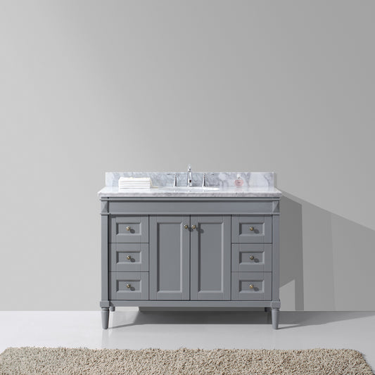 Virtu USA Tiffany 48" Single Bath Vanity in Grey with Marble Top and Round Sink with Brushed Nickel Faucet - Luxe Bathroom Vanities