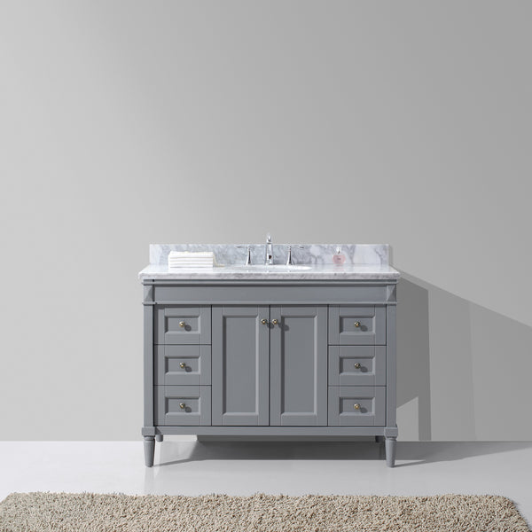 Virtu USA Tiffany 48" Single Bath Vanity in Grey with Marble Top and Round Sink with Polished Chrome Faucet - Luxe Bathroom Vanities