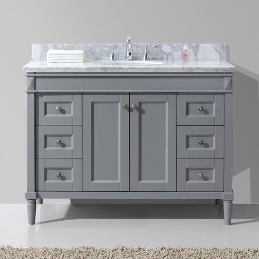 Virtu USA Tiffany 48" Single Bath Vanity in Grey with Marble Top and Round Sink - Luxe Bathroom Vanities