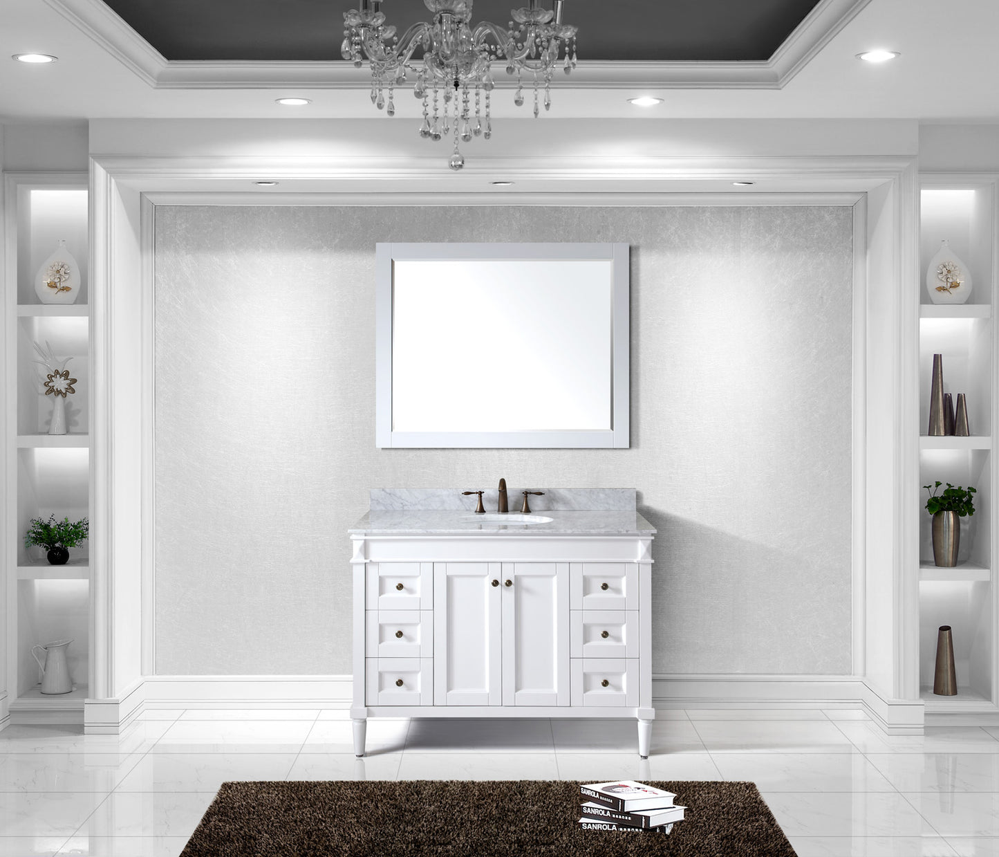 Virtu USA Tiffany 48" Single Bath Vanity with Marble Top and Round Sink with Mirror - Luxe Bathroom Vanities
