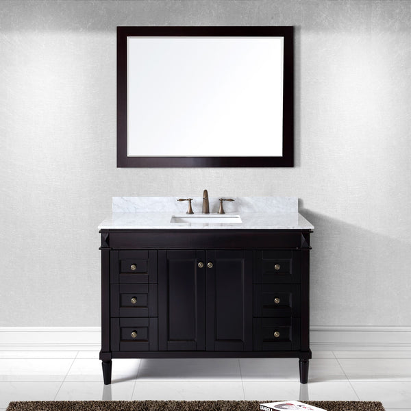 Virtu USA Tiffany 48" Single Bath Vanity with Marble Top and Square Sink with Brushed Nickel Faucet and Mirror - Luxe Bathroom Vanities