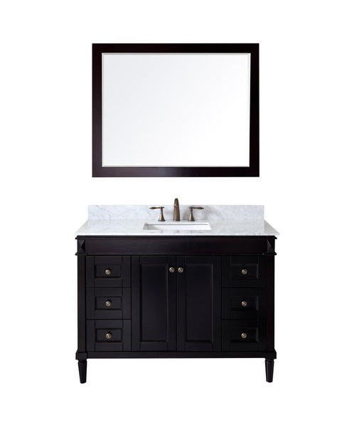 Virtu USA Tiffany 48" Single Bath Vanity with Marble Top and Square Sink with Polished Chrome Faucet and Mirror - Luxe Bathroom Vanities