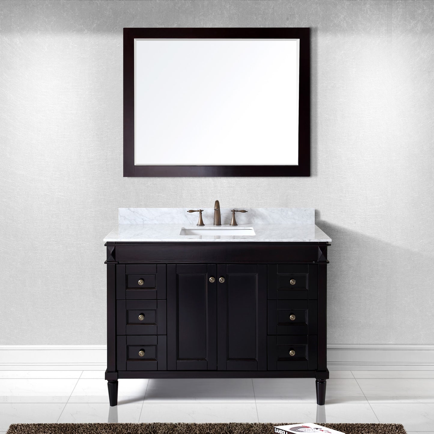 Virtu USA Tiffany 48" Single Bath Vanity in Espresso with Marble Top and Square Sink with Mirror - Luxe Bathroom Vanities Luxury Bathroom Fixtures Bathroom Furniture
