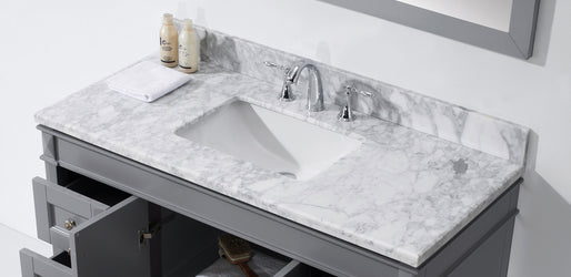 Virtu USA Tiffany 48" Single Bath Vanity in Grey with Marble Top and Square Sink with Brushed Nickel Faucet and Mirror - Luxe Bathroom Vanities Luxury Bathroom Fixtures Bathroom Furniture