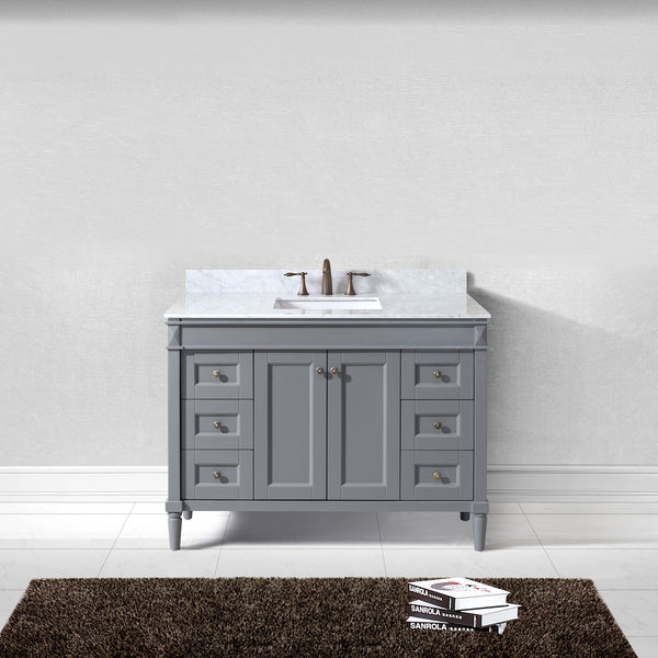 Virtu USA Tiffany 48" Single Bath Vanity in Grey with Marble Top and Square Sink with Brushed Nickel Faucet - Luxe Bathroom Vanities Luxury Bathroom Fixtures Bathroom Furniture