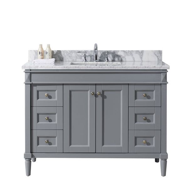 Virtu USA Tiffany 48" Single Bath Vanity in Grey with Marble Top and Square Sink with Polished Chrome Faucet - Luxe Bathroom Vanities Luxury Bathroom Fixtures Bathroom Furniture