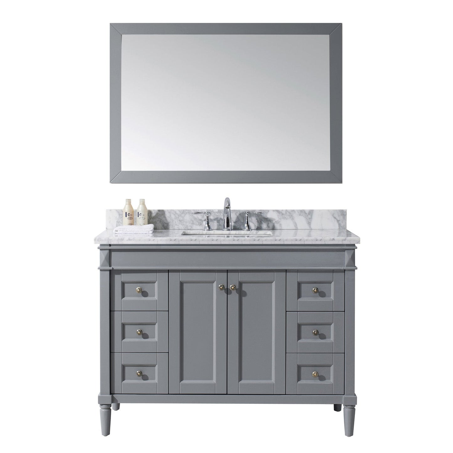 Virtu USA Tiffany 48" Single Bath Vanity with Marble Top and Square Sink with Polished Chrome Faucet and Mirror - Luxe Bathroom Vanities