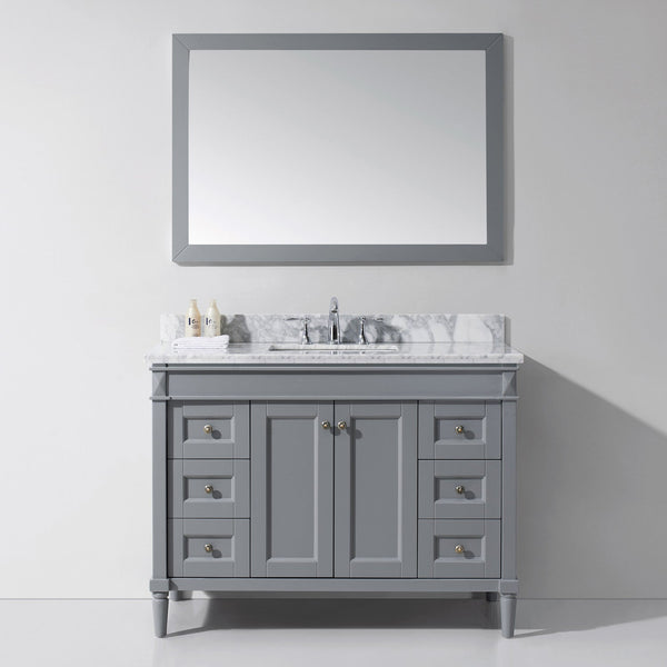 Virtu USA Tiffany 48" Single Bath Vanity with Marble Top and Square Sink with Mirror - Luxe Bathroom Vanities