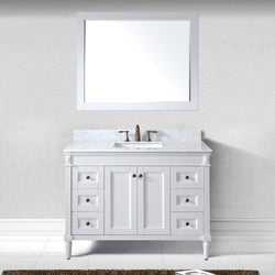 Virtu USA Tiffany 48" Single Bath Vanity with Marble Top and Square Sink with Brushed Nickel Faucet and Mirror - Luxe Bathroom Vanities