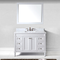 Virtu USA Tiffany 48" Single Bath Vanity in White with Marble Top and Square Sink with Polished Chrome Faucet and Mirror - Luxe Bathroom Vanities Luxury Bathroom Fixtures Bathroom Furniture