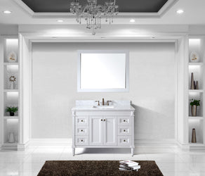 Virtu USA Tiffany 48" Single Bath Vanity in White with Marble Top and Square Sink with Polished Chrome Faucet and Mirror - Luxe Bathroom Vanities Luxury Bathroom Fixtures Bathroom Furniture
