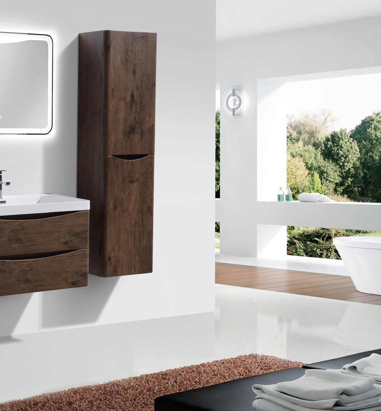 Eviva Smile 16 inch Rosewood Wall Mount Side Cabinet - Luxe Bathroom Vanities Luxury Bathroom Fixtures Bathroom Furniture