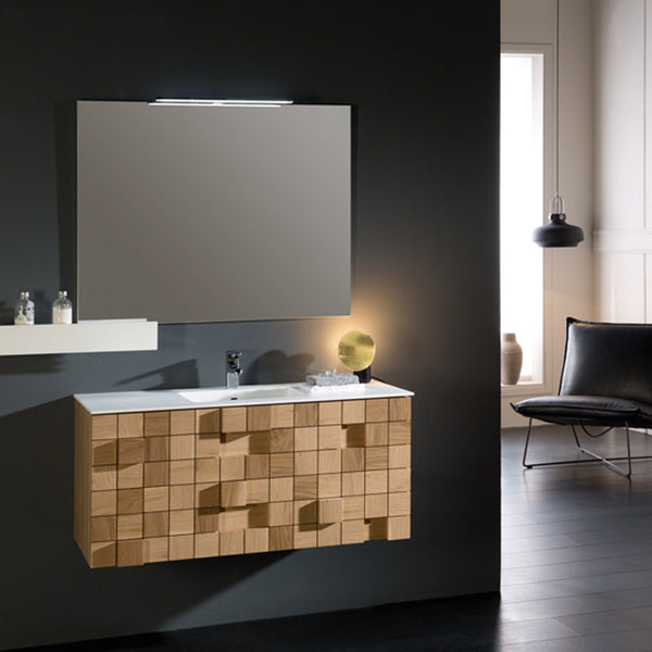Eviva Mosaic 33 in. Wall Mounted Oak Bathroom Vanity with White Integrated Solid Surface Countertop - Luxe Bathroom Vanities Luxury Bathroom Fixtures Bathroom Furniture