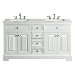 Eviva Monroe 60 in Double Bathroom Vanity  with White Carrara Marble Top and White Undermount Porcelain Sinks - Luxe Bathroom Vanities Luxury Bathroom Fixtures Bathroom Furniture