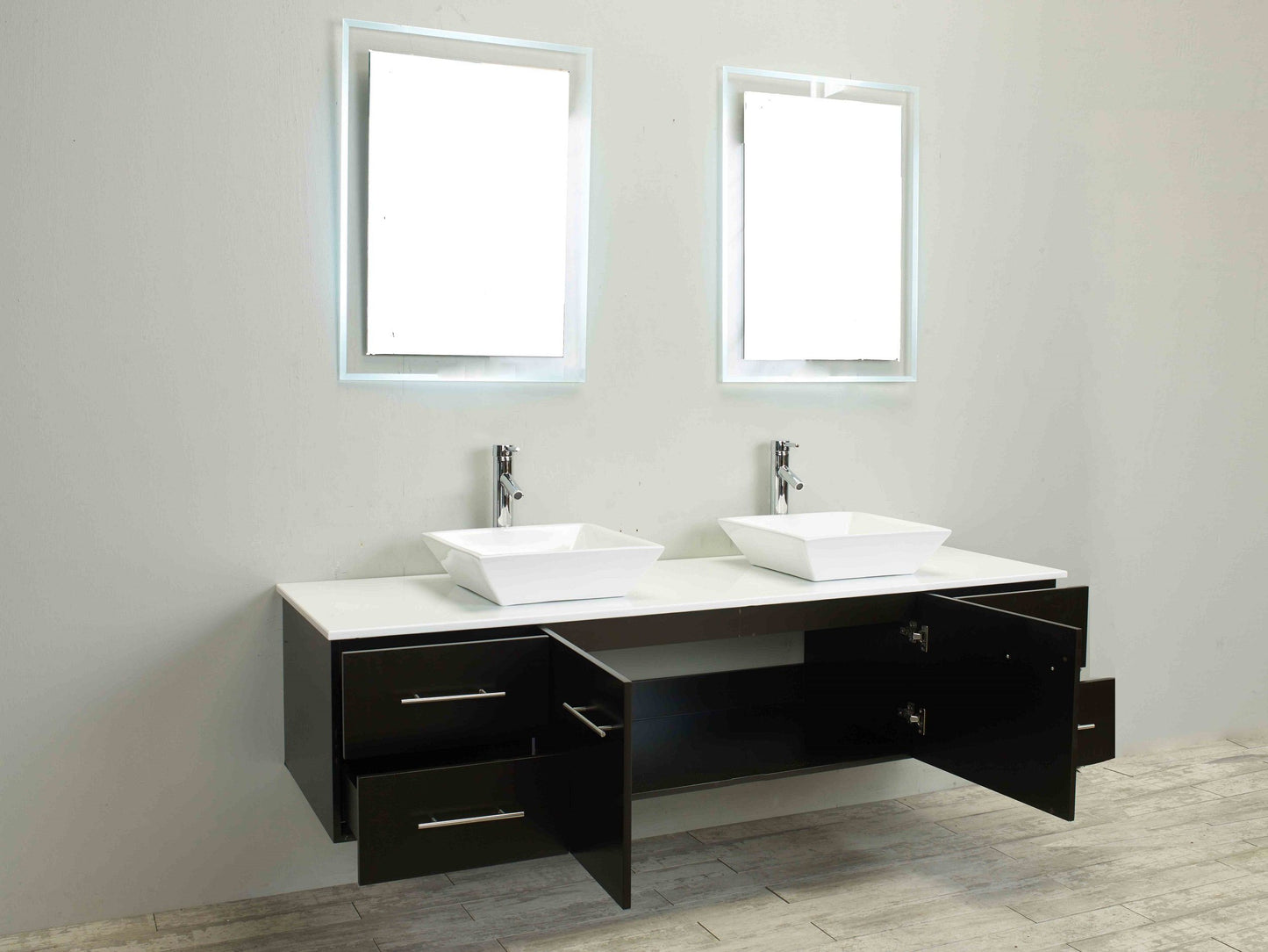 Totti Wave 60 inch Modern Double Sink Bathroom Vanity With Counter-Top And Double Sinks - Luxe Bathroom Vanities Luxury Bathroom Fixtures Bathroom Furniture