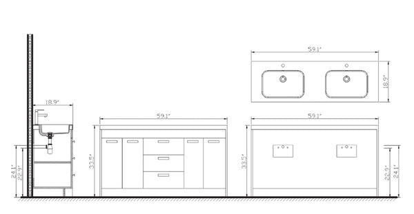 Eviva Lugano 60" Modern Bathroom Vanity with White Integrated Acrylic Double Sink - Luxe Bathroom Vanities Luxury Bathroom Fixtures Bathroom Furniture