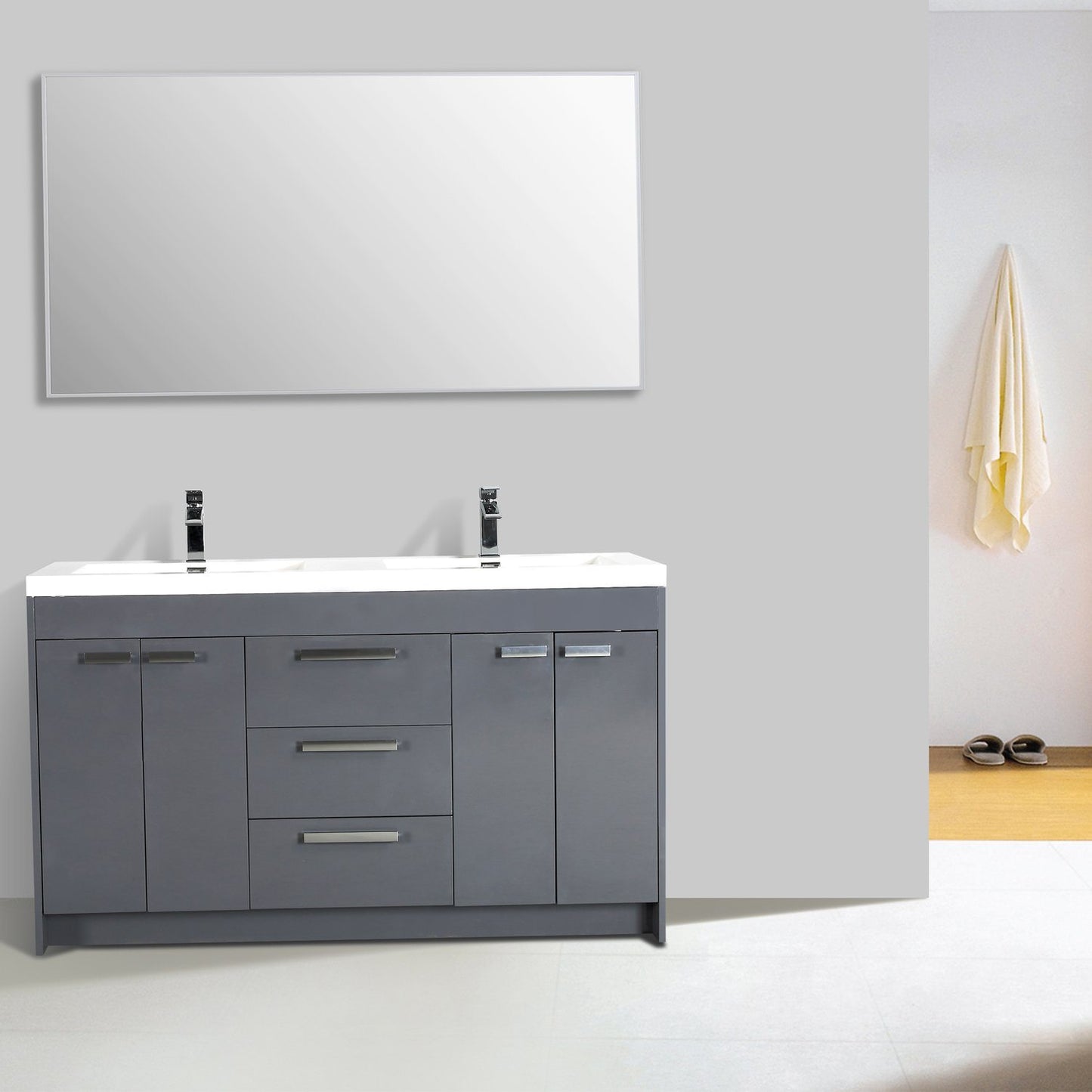 Eviva Lugano 60" Modern Bathroom Vanity with White Integrated Acrylic Double Sink - Luxe Bathroom Vanities Luxury Bathroom Fixtures Bathroom Furniture