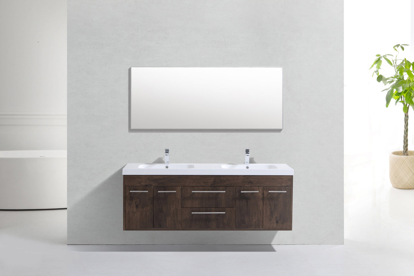 Eviva Lugano 60" Modern Bathroom Vanity with White Integrated Acrylic Double Sink - Luxe Bathroom Vanities Luxury Bathroom Fixtures Bathroom Furniture