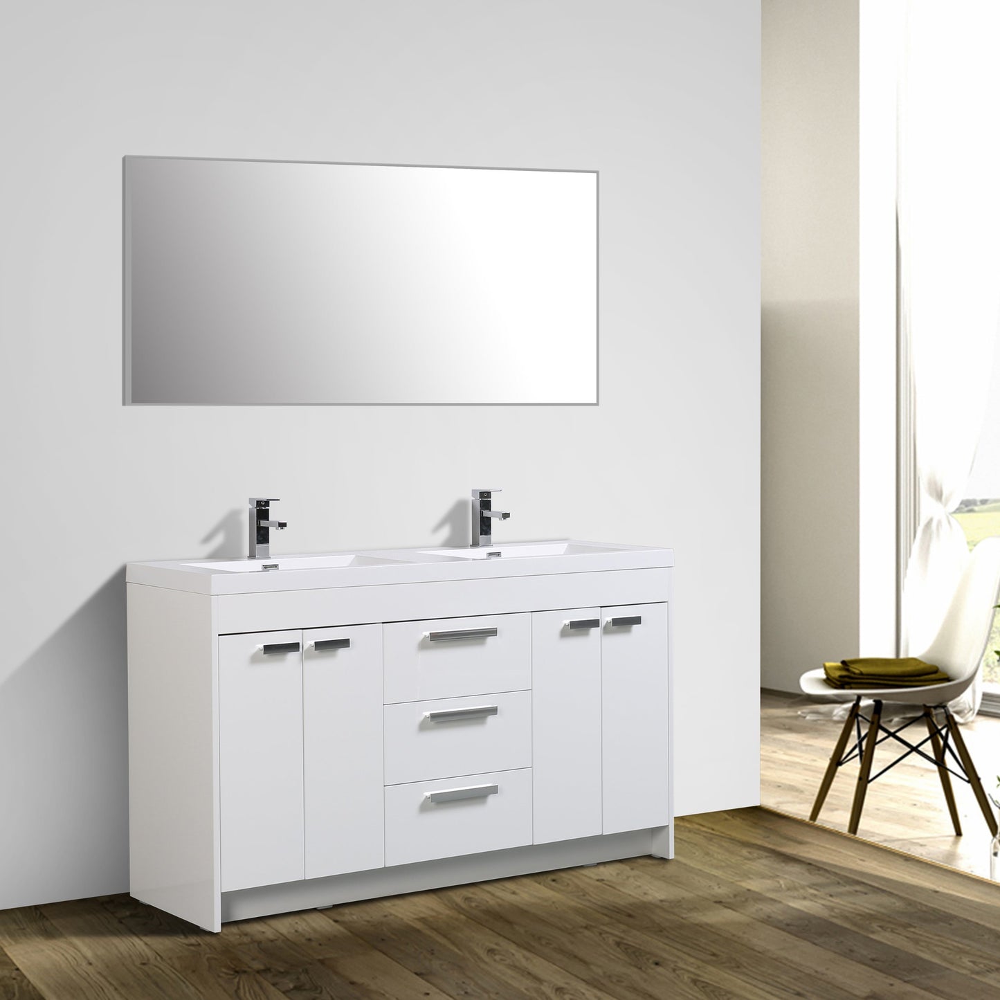 Eviva Lugano 60" Modern Bathroom Vanity with White Integrated Acrylic Double Sink - Luxe Bathroom Vanities Luxury Bathroom Fixtures Bathroom Furniture