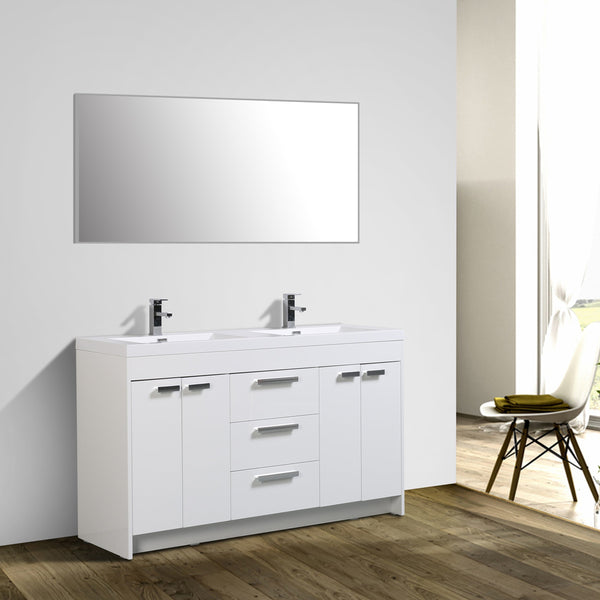 Eviva Lugano 60" Modern Bathroom Vanity with White Integrated Acrylic Double Sink - Luxe Bathroom Vanities Luxury Bathroom Fixtures Bathroom Furniture