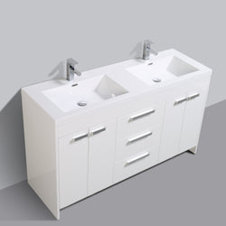 Eviva Lugano 60" Modern Bathroom Vanity with White Integrated Acrylic Double Sink - Luxe Bathroom Vanities Luxury Bathroom Fixtures Bathroom Furniture