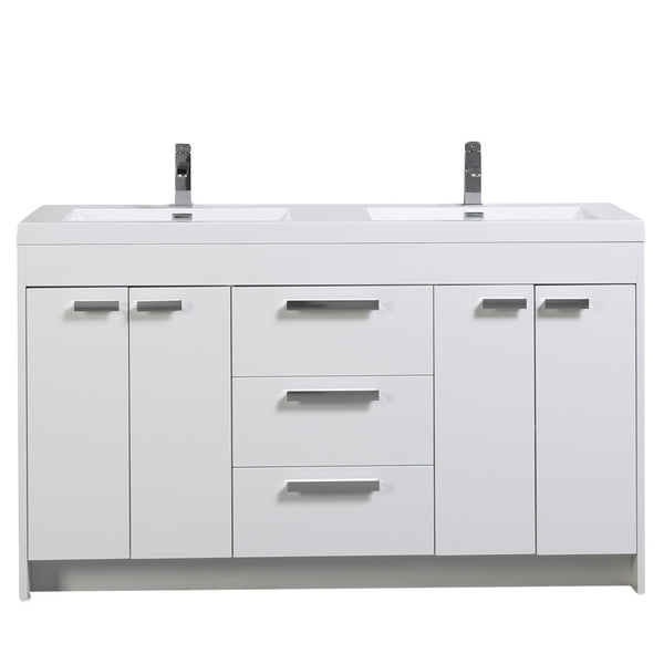 Eviva Lugano 60" Modern Bathroom Vanity with White Integrated Acrylic Double Sink - Luxe Bathroom Vanities Luxury Bathroom Fixtures Bathroom Furniture