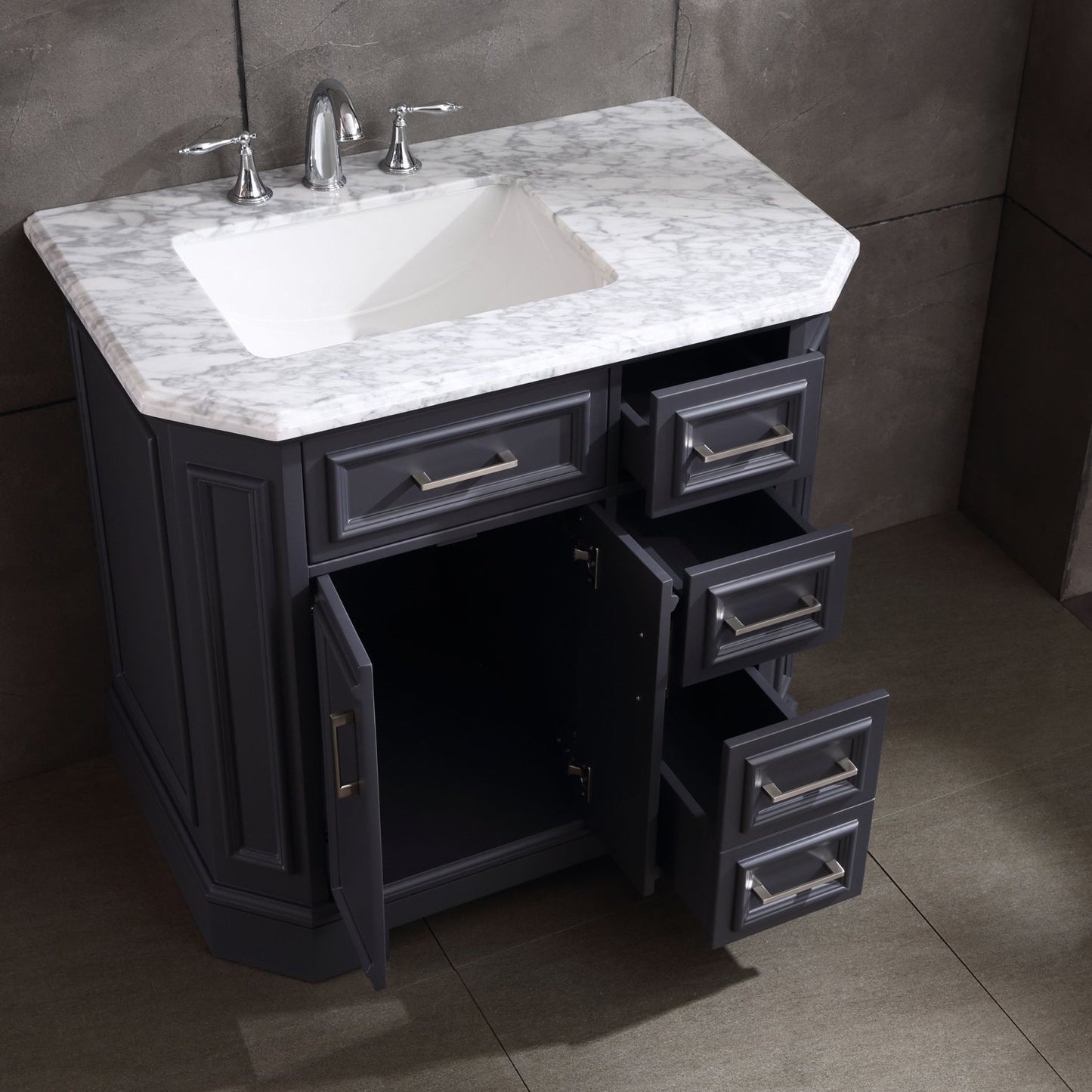 Eviva Glory 36" Bathroom Vanity with Carrara Marble Counter-top and Porcelain Sink - Luxe Bathroom Vanities Luxury Bathroom Fixtures Bathroom Furniture