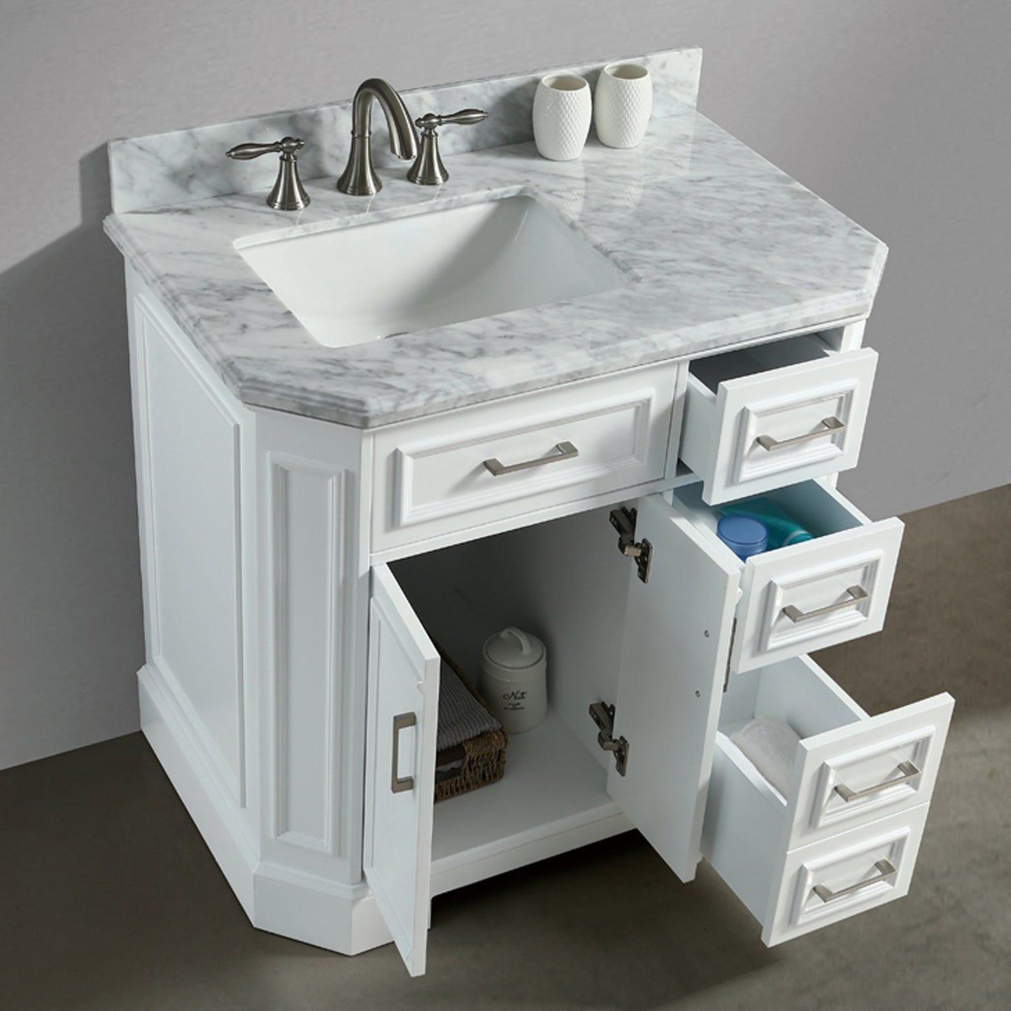 Eviva Glory 36" Bathroom Vanity with Carrara Marble Counter-top and Porcelain Sink - Luxe Bathroom Vanities Luxury Bathroom Fixtures Bathroom Furniture