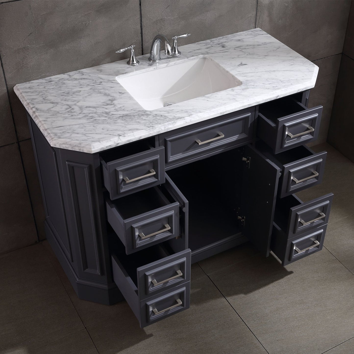 Eviva Glory 48" Bathroom Vanity with Carrara Marble Counter-top and Porcelain Sink - Luxe Bathroom Vanities Luxury Bathroom Fixtures Bathroom Furniture