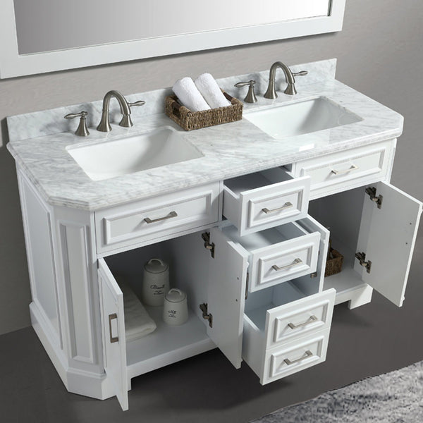 Eviva Glory 60" Bathroom Vanity with Carrara Marble Counter-top and Porcelain Sink - Luxe Bathroom Vanities Luxury Bathroom Fixtures Bathroom Furniture