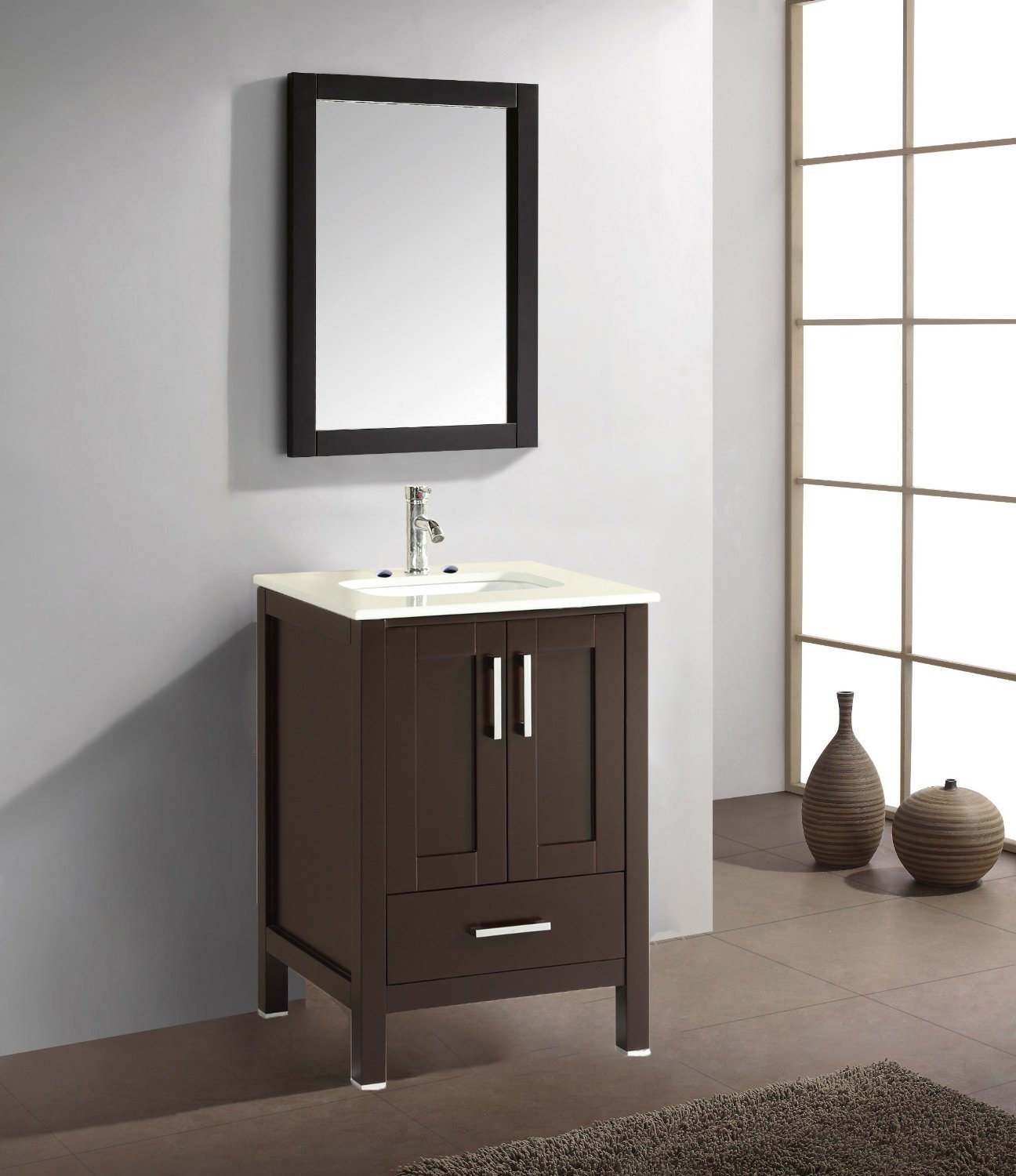 Eviva Aberdeen 60 Transitional Grey Bathroom Vanity with White Carrera  Countertop & Double Square Sinks