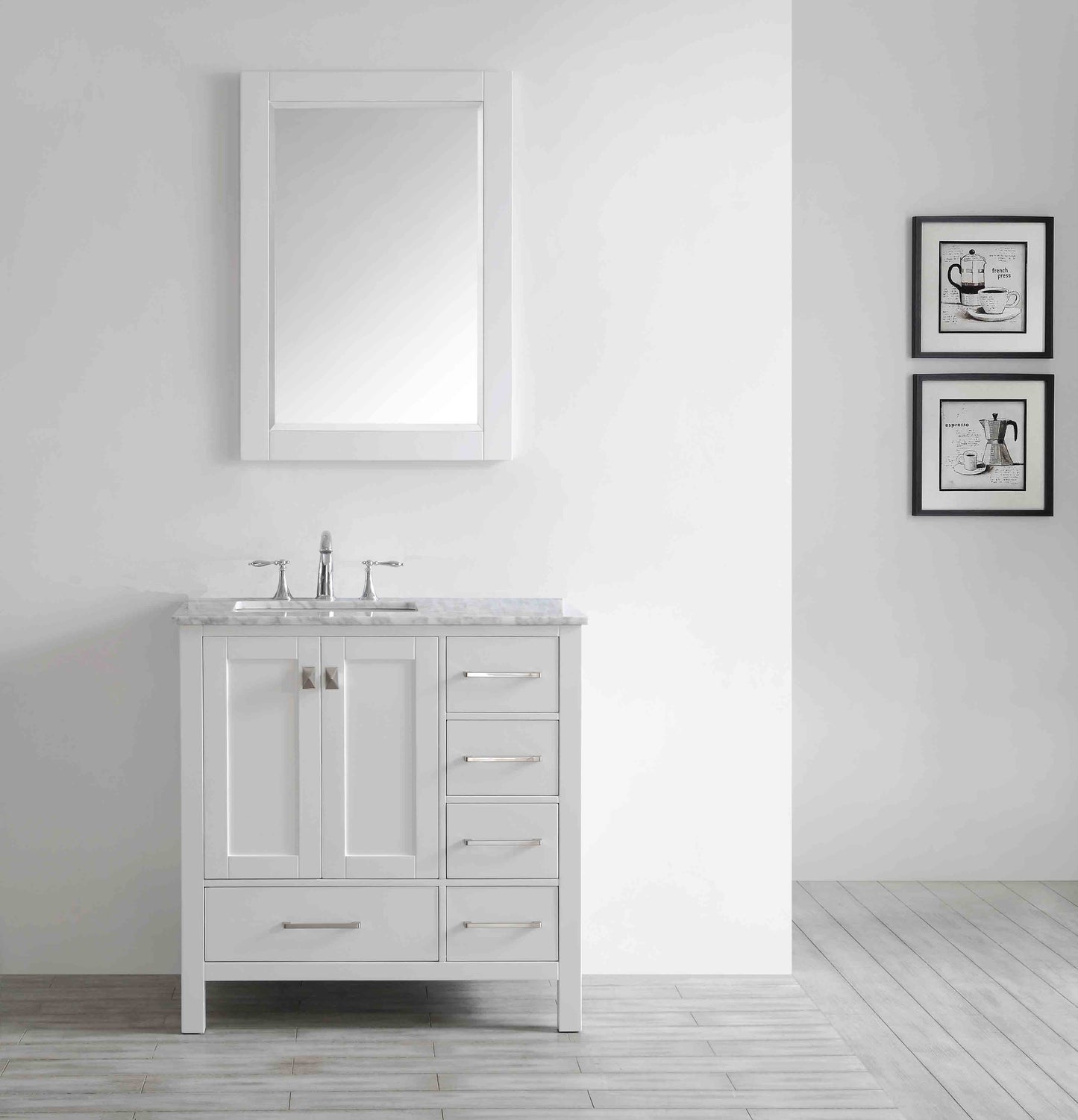 Eviva Aberdeen 36" Transitional Bathroom Vanity with White Carrera Countertop - Luxe Bathroom Vanities Luxury Bathroom Fixtures Bathroom Furniture