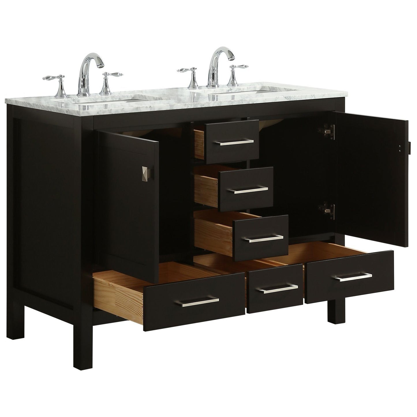 Eviva Aberdeen 48" Transitional Bathroom Vanity with White Carrara Countertop and double Sinks - Luxe Bathroom Vanities Luxury Bathroom Fixtures Bathroom Furniture