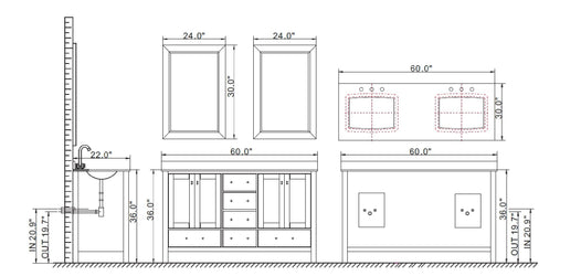 Eviva Aberdeen 60" Transitional Bathroom Vanity with White Carrera Countertop - Luxe Bathroom Vanities Luxury Bathroom Fixtures Bathroom Furniture