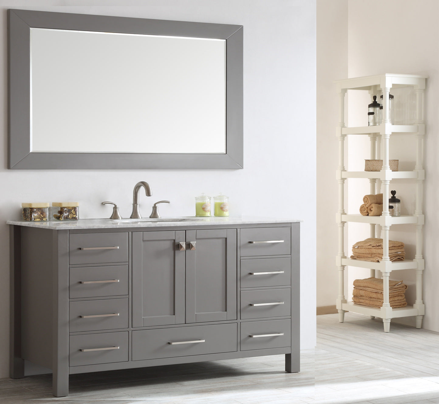 Eviva Aberdeen 60" Transitional Single Bathroom Vanity with White Carrera Countertop - Luxe Bathroom Vanities Luxury Bathroom Fixtures Bathroom Furniture