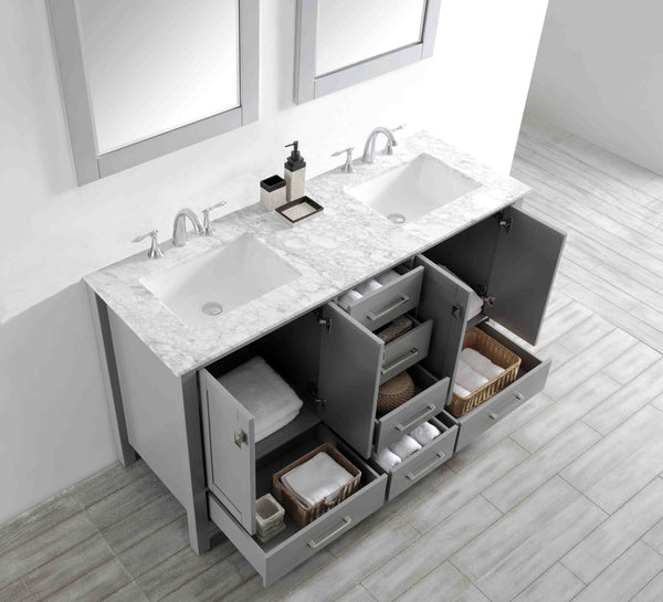 Eviva Aberdeen 60" Transitional Bathroom Vanity with White Carrera Countertop - Luxe Bathroom Vanities Luxury Bathroom Fixtures Bathroom Furniture