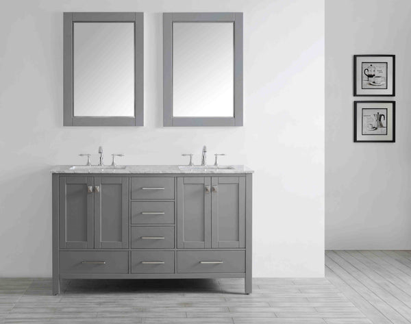 Eviva Aberdeen 60" Transitional Bathroom Vanity with White Carrera Countertop - Luxe Bathroom Vanities Luxury Bathroom Fixtures Bathroom Furniture