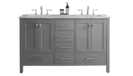 Eviva Aberdeen 60" Transitional Bathroom Vanity with White Carrera Countertop - Luxe Bathroom Vanities Luxury Bathroom Fixtures Bathroom Furniture