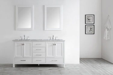 Eviva Aberdeen 78" Transitional White Bathroom Vanity with White Carrera Countertop - Luxe Bathroom Vanities Luxury Bathroom Fixtures Bathroom Furniture