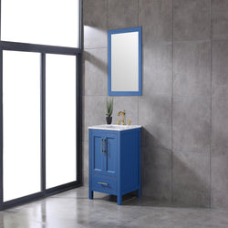 Eviva Navy 24 inch Deep Blue Bathroom Vanity with White Carrera Counter-top and White Undermount Porcelain Sink - Luxe Bathroom Vanities Luxury Bathroom Fixtures Bathroom Furniture
