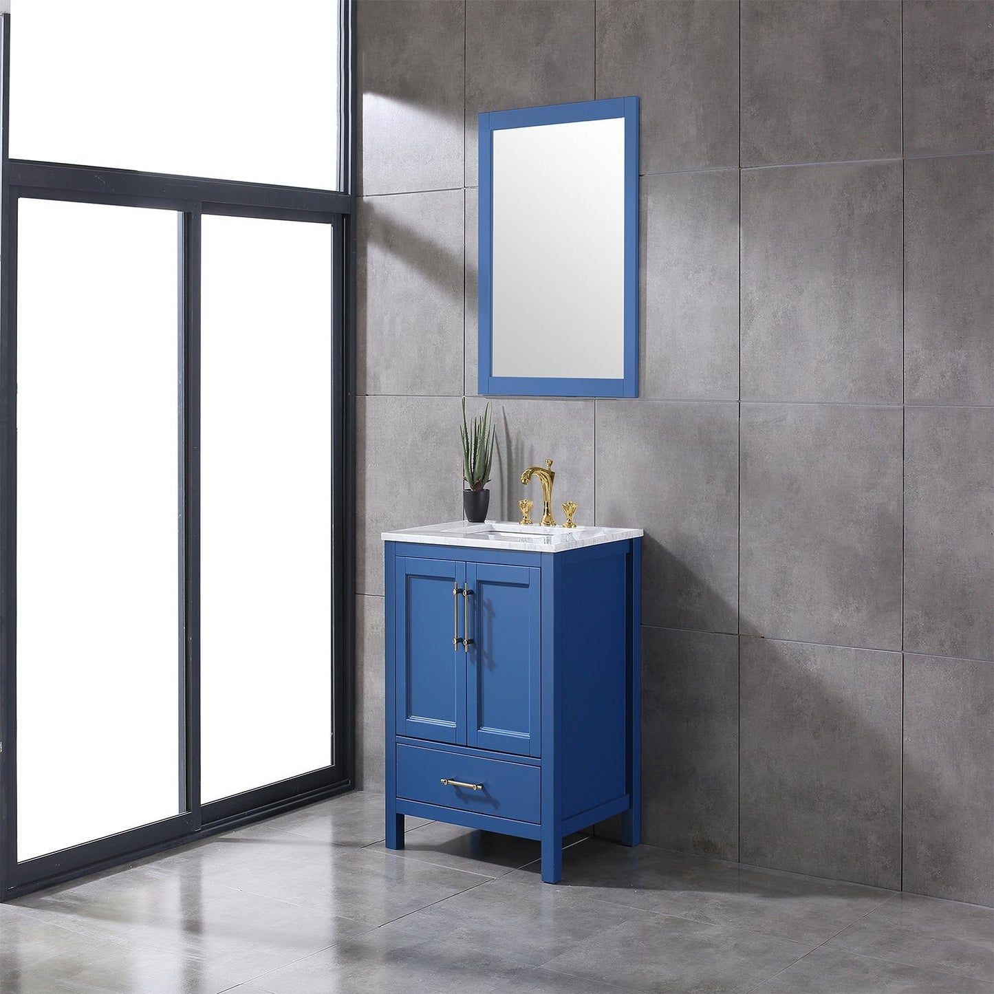 Eviva Navy 30 inch Deep Blue Bathroom Vanity with White Carrera Counter-top and White Undermount Porcelain Sink - Luxe Bathroom Vanities Luxury Bathroom Fixtures Bathroom Furniture