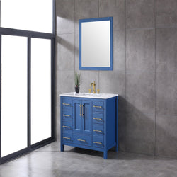 Eviva Navy 42 inch Deep Blue Bathroom Vanity with White Carrera Counter-top and White Undermount Porcelain Sink - Luxe Bathroom Vanities Luxury Bathroom Fixtures Bathroom Furniture