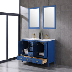 Eviva Navy 60 inch Deep Blue Bathroom Vanity with White Carrera Counter-top and Double White Undermount Porcelain Sinks - Luxe Bathroom Vanities Luxury Bathroom Fixtures Bathroom Furniture