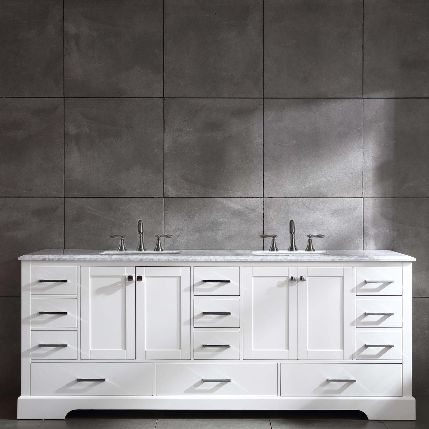 Eviva Storehouse 84 Inch Bathroom Vanity with Laxurious White Carrera Counter-top - Luxe Bathroom Vanities Luxury Bathroom Fixtures Bathroom Furniture