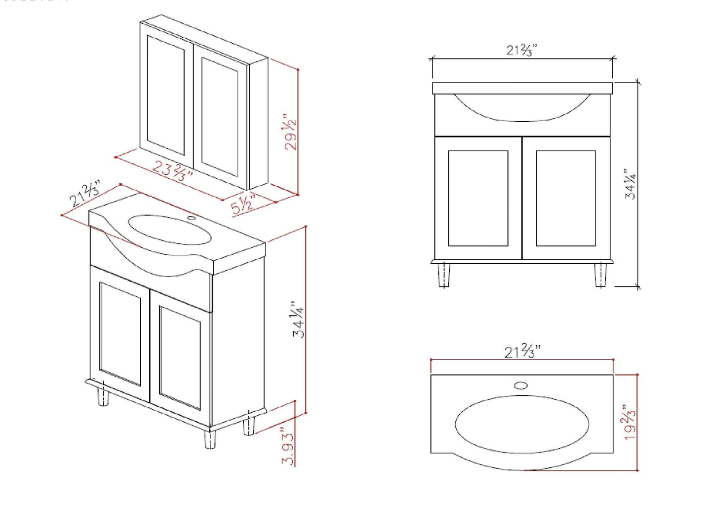 Eviva TUX  24" Inch Bathroom Vanity with a white Porcelain Sink - Luxe Bathroom Vanities Luxury Bathroom Fixtures Bathroom Furniture