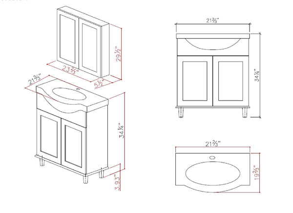 Eviva TUX  24" Inch Bathroom Vanity with a white Porcelain Sink - Luxe Bathroom Vanities Luxury Bathroom Fixtures Bathroom Furniture