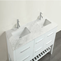 Eviva Natalie F. 60" White Bathroom Vanity with White Carrera Marble Counter-top & Double Porcelain Sinks - Luxe Bathroom Vanities Luxury Bathroom Fixtures Bathroom Furniture